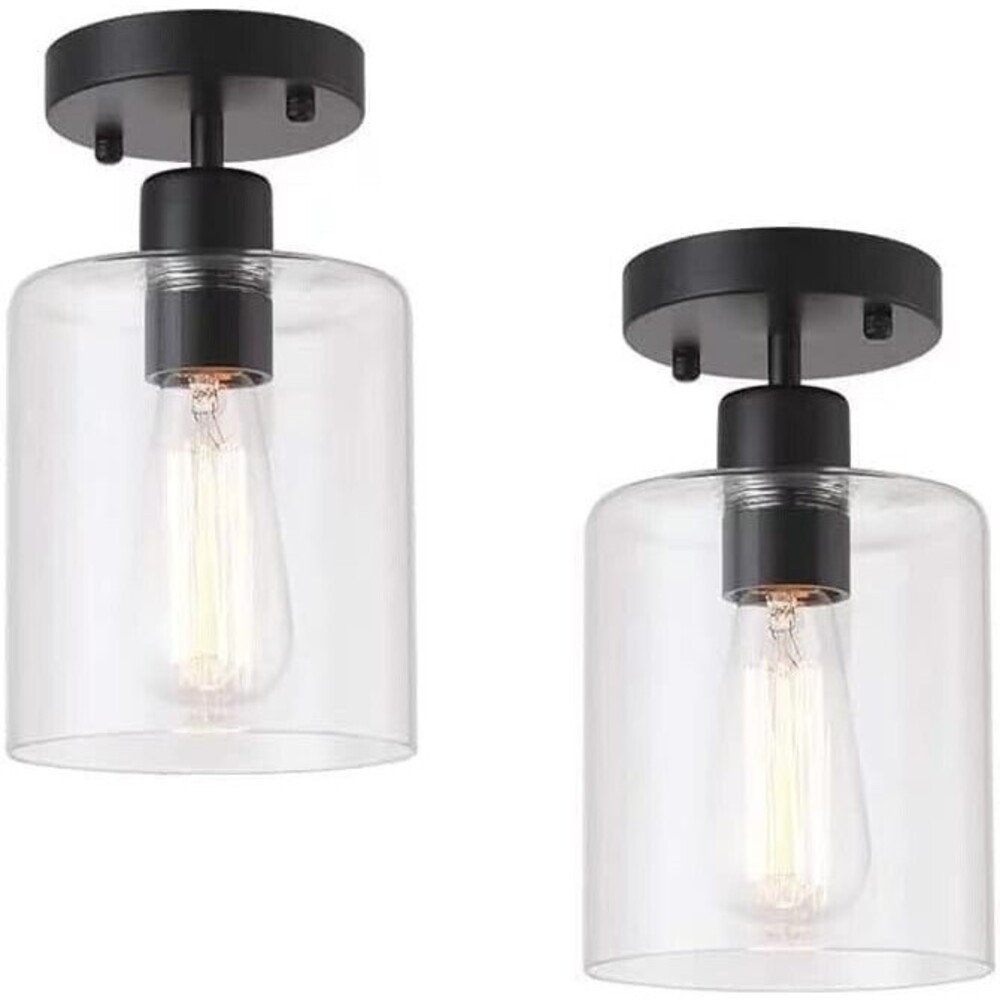 Semi Flush Mount Ceiling Light Matte Black Glass Industrial Modern Farm (2-Pack)